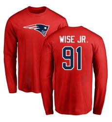 NFL Nike New England Patriots #91 Deatrich Wise Jr Red Name & Number Logo Long Sleeve T-Shirt