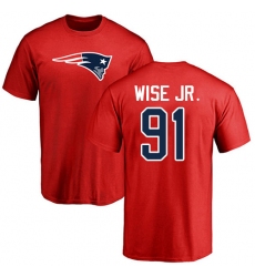 NFL Nike New England Patriots #91 Deatrich Wise Jr Red Name & Number Logo T-Shirt