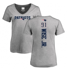 NFL Women's Nike New England Patriots #91 Deatrich Wise Jr Ash Backer V-Neck T-Shirt