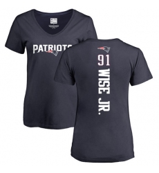 NFL Women's Nike New England Patriots #91 Deatrich Wise Jr Navy Blue Backer T-Shirt