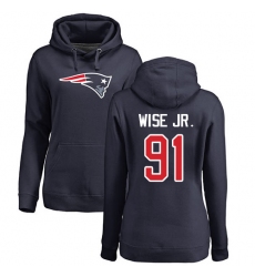 NFL Women's Nike New England Patriots #91 Deatrich Wise Jr Navy Blue Name & Number Logo Pullover Hoodie