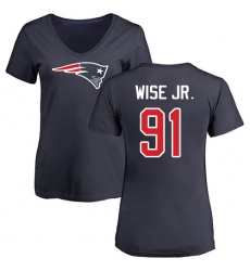 NFL Women's Nike New England Patriots #91 Deatrich Wise Jr Navy Blue Name & Number Logo Slim Fit T-Shirt