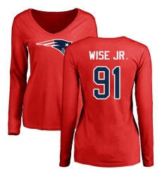 NFL Women's Nike New England Patriots #91 Deatrich Wise Jr Red Name & Number Logo Slim Fit Long Sleeve T-Shirt