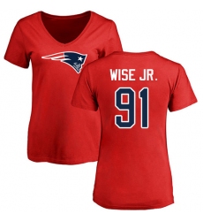 NFL Women's Nike New England Patriots #91 Deatrich Wise Jr Red Name & Number Logo Slim Fit T-Shirt