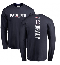 NFL Nike New England Patriots #12 Tom Brady Navy Blue Backer Long Sleeve T-Shirt