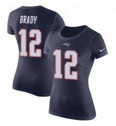 Women's Nike New England Patriots #12 Tom Brady Navy Blue Rush Pride Name & Number T-Shirt