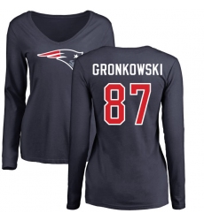 NFL Women's Nike New England Patriots #87 Rob Gronkowski Navy Blue Name & Number Logo Slim Fit Long Sleeve T-Shirt