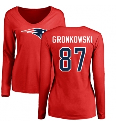 NFL Women's Nike New England Patriots #87 Rob Gronkowski Red Name & Number Logo Slim Fit Long Sleeve T-Shirt