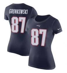 Women's Nike New England Patriots #87 Rob Gronkowski Navy Blue Rush Pride Name & Number T-Shirt