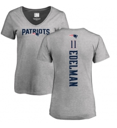 NFL Women's Nike New England Patriots #11 Julian Edelman Ash Backer V-Neck T-Shirt