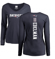 NFL Women's Nike New England Patriots #11 Julian Edelman Navy Blue Backer Slim Fit Long Sleeve T-Shirt