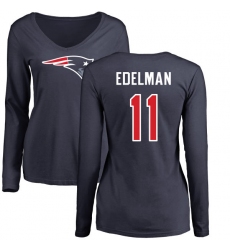 NFL Women's Nike New England Patriots #11 Julian Edelman Navy Blue Name & Number Logo Slim Fit Long Sleeve T-Shirt