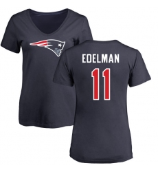 NFL Women's Nike New England Patriots #11 Julian Edelman Navy Blue Name & Number Logo Slim Fit T-Shirt