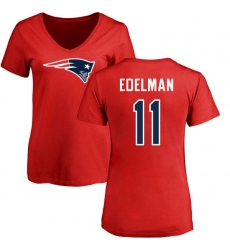 NFL Women's Nike New England Patriots #11 Julian Edelman Red Name & Number Logo Slim Fit T-Shirt