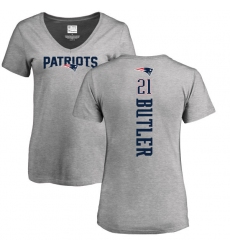 NFL Women's Nike New England Patriots #21 Malcolm Butler Ash Backer V-Neck T-Shirt