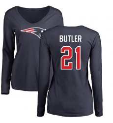 NFL Women's Nike New England Patriots #21 Malcolm Butler Navy Blue Name & Number Logo Slim Fit Long Sleeve T-Shirt