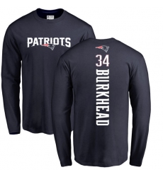 NFL Nike New England Patriots #34 Rex Burkhead Navy Blue Backer Long Sleeve T-Shirt