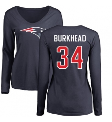 NFL Women's Nike New England Patriots #34 Rex Burkhead Navy Blue Name & Number Logo Slim Fit Long Sleeve T-Shirt