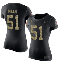 Women's Nike New Orleans Saints #51 Sam Mills Black Camo Salute to Service T-Shirt