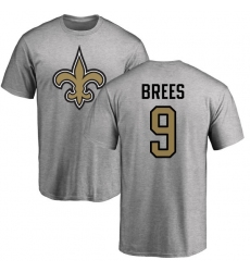 NFL Nike New Orleans Saints #9 Drew Brees Ash Name & Number Logo T-Shirt