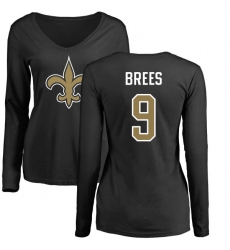 NFL Women's Nike New Orleans Saints #9 Drew Brees Black Name & Number Logo Slim Fit Long Sleeve T-Shirt