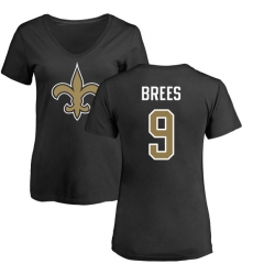 NFL Women's Nike New Orleans Saints #9 Drew Brees Black Name & Number Logo Slim Fit T-Shirt