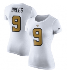 Women's Nike New Orleans Saints #9 Drew Brees White Rush Pride Name & Number T-Shirt