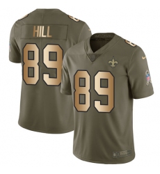 Men's Nike New Orleans Saints #89 Josh Hill Limited Olive/Gold 2017 Salute to Service NFL Jersey