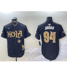 Men's New Orleans Saints #94 Cameron Jordan Black Cool Base Stitched Baseball Jersey