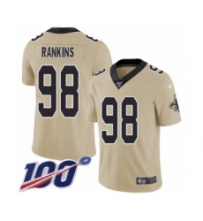 Men's New Orleans Saints #98 Sheldon Rankins Limited Gold Inverted Legend 100th Season Football Jersey