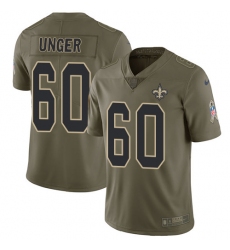 Men's Nike New Orleans Saints #60 Max Unger Limited Olive 2017 Salute to Service NFL Jersey
