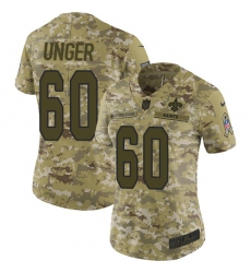 Women's Nike New Orleans Saints #60 Max Unger Limited Camo 2018 Salute to Service NFL Jersey