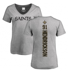 NFL Women's Nike New Orleans Saints #91 Trey Hendrickson Ash Backer V-Neck T-Shirt