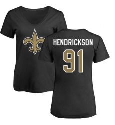 NFL Women's Nike New Orleans Saints #91 Trey Hendrickson Black Name & Number Logo Slim Fit T-Shirt