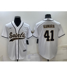 Men's New Orleans Saints #41 Alvin Kamara White Stitched MLB Cool Base Nike Baseball Jersey Men's New Orleans Saints #41 Alvin Kamara White Stitched MLB Cool Base Nike Baseball Jersey