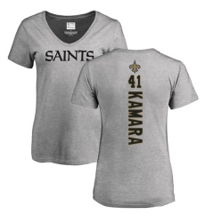 NFL Women's Nike New Orleans Saints #41 Alvin Kamara Ash Backer V-Neck T-Shirt