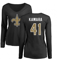 NFL Women's Nike New Orleans Saints #41 Alvin Kamara Black Name & Number Logo Slim Fit Long Sleeve T-Shirt