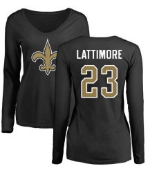 NFL Women's Nike New Orleans Saints #23 Marshon Lattimore Black Name & Number Logo Slim Fit Long Sleeve T-Shirt