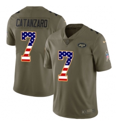 Men's Nike New York Jets #7 Chandler Catanzaro Limited Olive/USA Flag 2017 Salute to Service NFL Jersey
