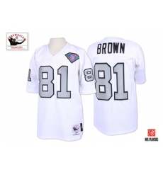 Mitchell And Ness Oakland Raiders #81 Tim Brown 1994 White Silver No. with 75TH Patch Authentic NFL Jersey