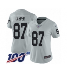 Women's Oakland Raiders #87 Dave Casper Limited Silver Inverted Legend 100th Season Football Jersey