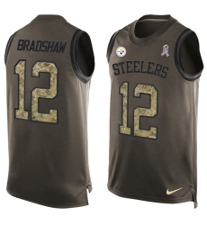 Men's Nike Pittsburgh Steelers #12 Terry Bradshaw Limited Green Salute to Service Tank Top NFL Jersey