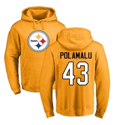 NFL Nike Pittsburgh Steelers #43 Troy Polamalu Gold Name & Number Logo Pullover Hoodie