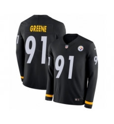 Youth Nike Pittsburgh Steelers #91 Kevin Greene Limited Black Therma Long Sleeve NFL Jersey