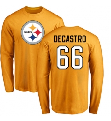 NFL Nike Pittsburgh Steelers #66 David DeCastro Gold Name & Number Logo Long Sleeve T-Shirt