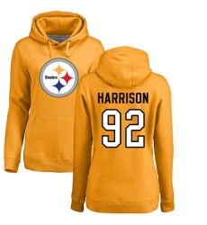 NFL Women's Nike Pittsburgh Steelers #92 James Harrison Gold Name & Number Logo Pullover Hoodie