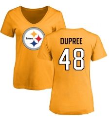 NFL Women's Nike Pittsburgh Steelers #48 Bud Dupree Gold Name & Number Logo Slim Fit T-Shirt