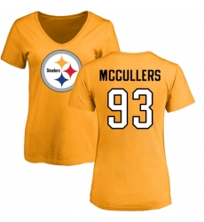 NFL Women's Nike Pittsburgh Steelers #93 Dan McCullers Gold Name & Number Logo Slim Fit T-Shirt