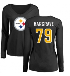 NFL Women's Nike Pittsburgh Steelers #79 Javon Hargrave Black Name & Number Logo Slim Fit Long Sleeve T-Shirt