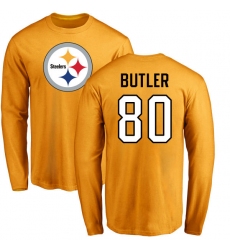 NFL Nike Pittsburgh Steelers #80 Jack Butler Gold Name & Number Logo Long Sleeve T-Shirt